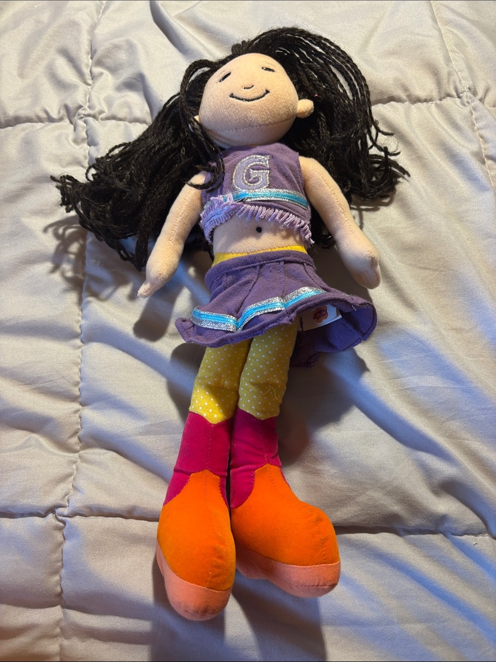 Plush Fashion Doll in Purple Outfit with Orange Boots